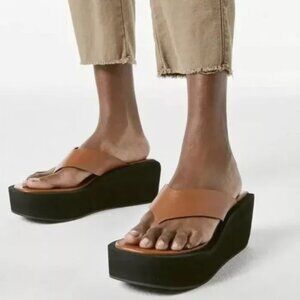 FRAME Le Ocean Chunky Platform Wedge Flip Flop Brown Black Sz 37EU Original $298